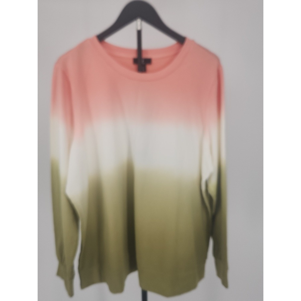 Jason Wu Womens Ombre Dip Dye Sweatshirt Peach White Olive Green 1X NEW - Picture 1 of 8